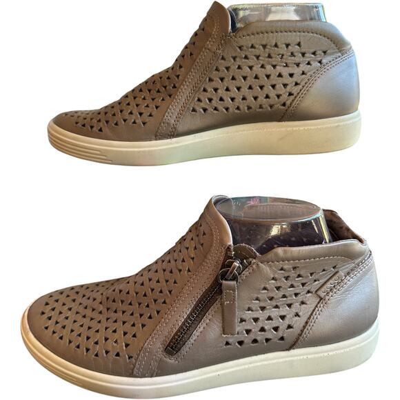 Ecco Soft 7 Layer Cutout Leather Sneaker Booties Womens 8 Comfort Shoes Metallic - Picture 1 of 10